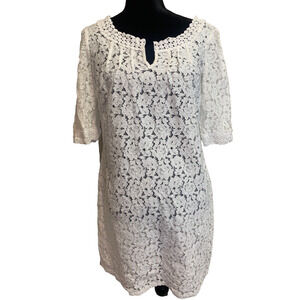 Nicole by Nicole Miller Feminine Lace Dress Size 8 White Cottage Swim Cover Up